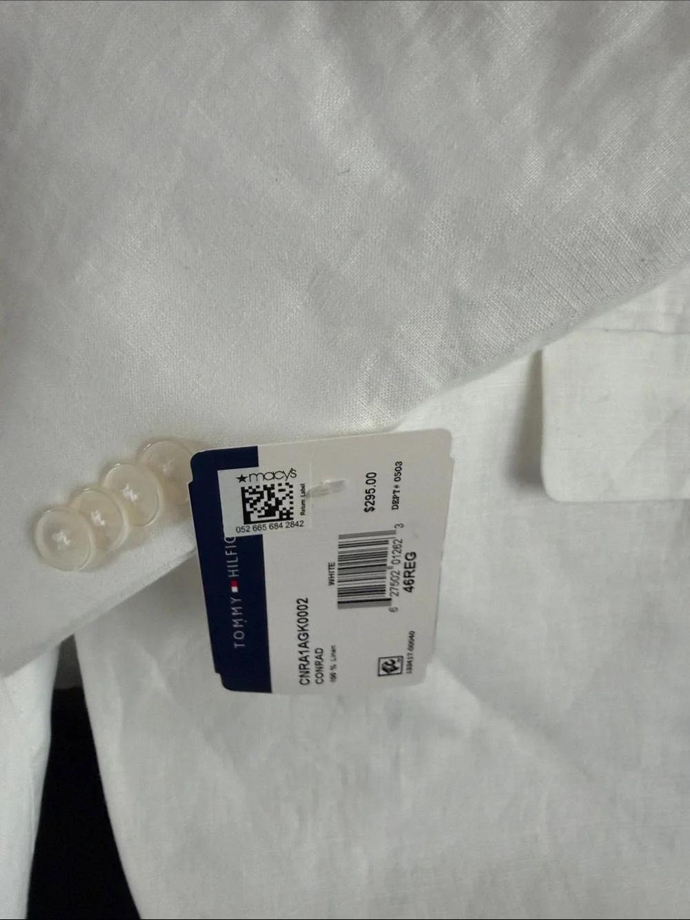 Mens Tommy Hilfiger White Linen Blazer - Classic Single-Breasted Jacket - Picture 2 of 6